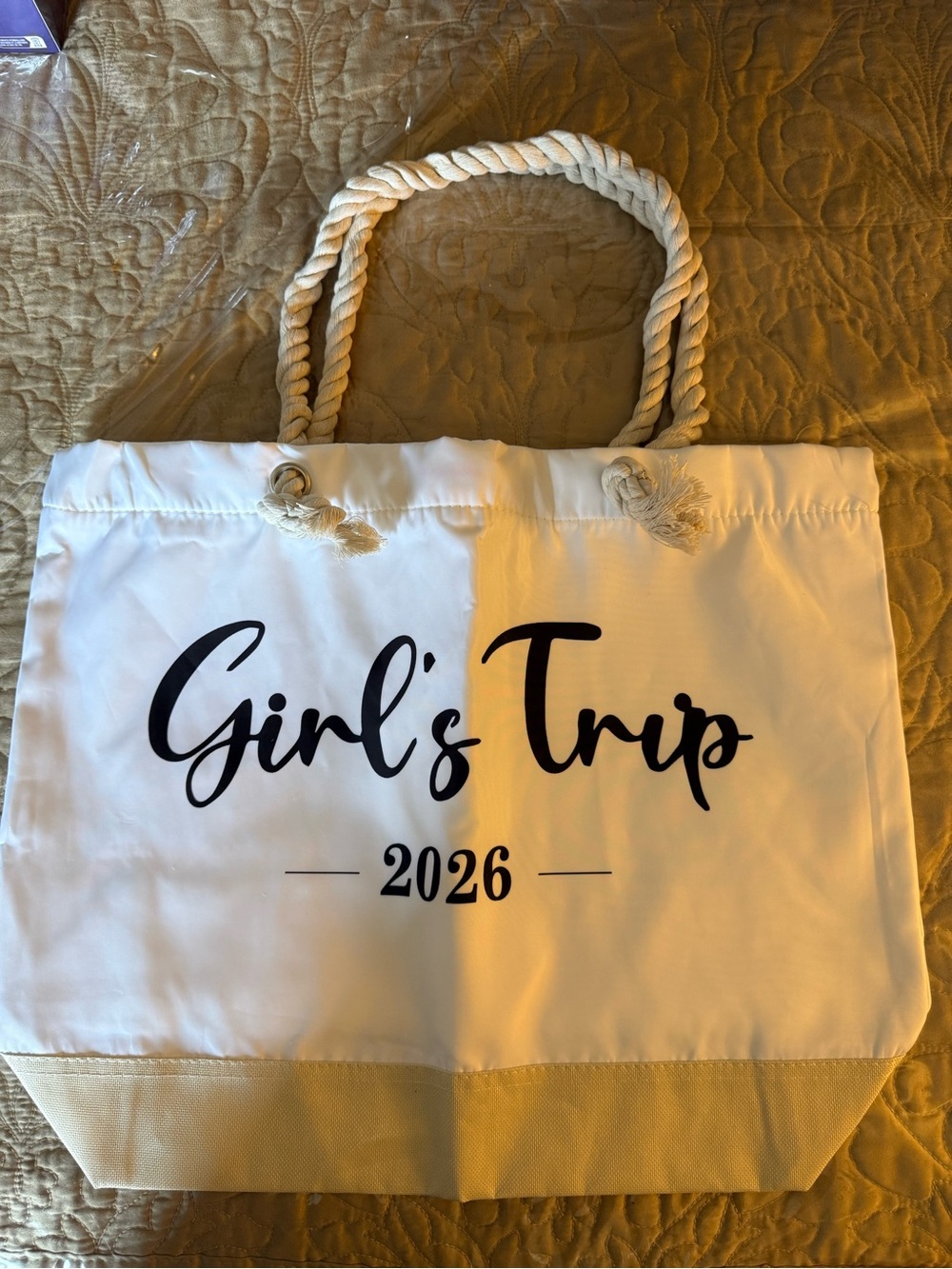 Girl's Trip 2026 White Canvas Tote Bag with Rope Handles